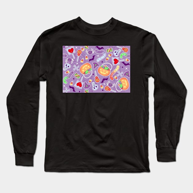 Halloween Treats on Purple Long Sleeve T-Shirt by FrostedSoSweet